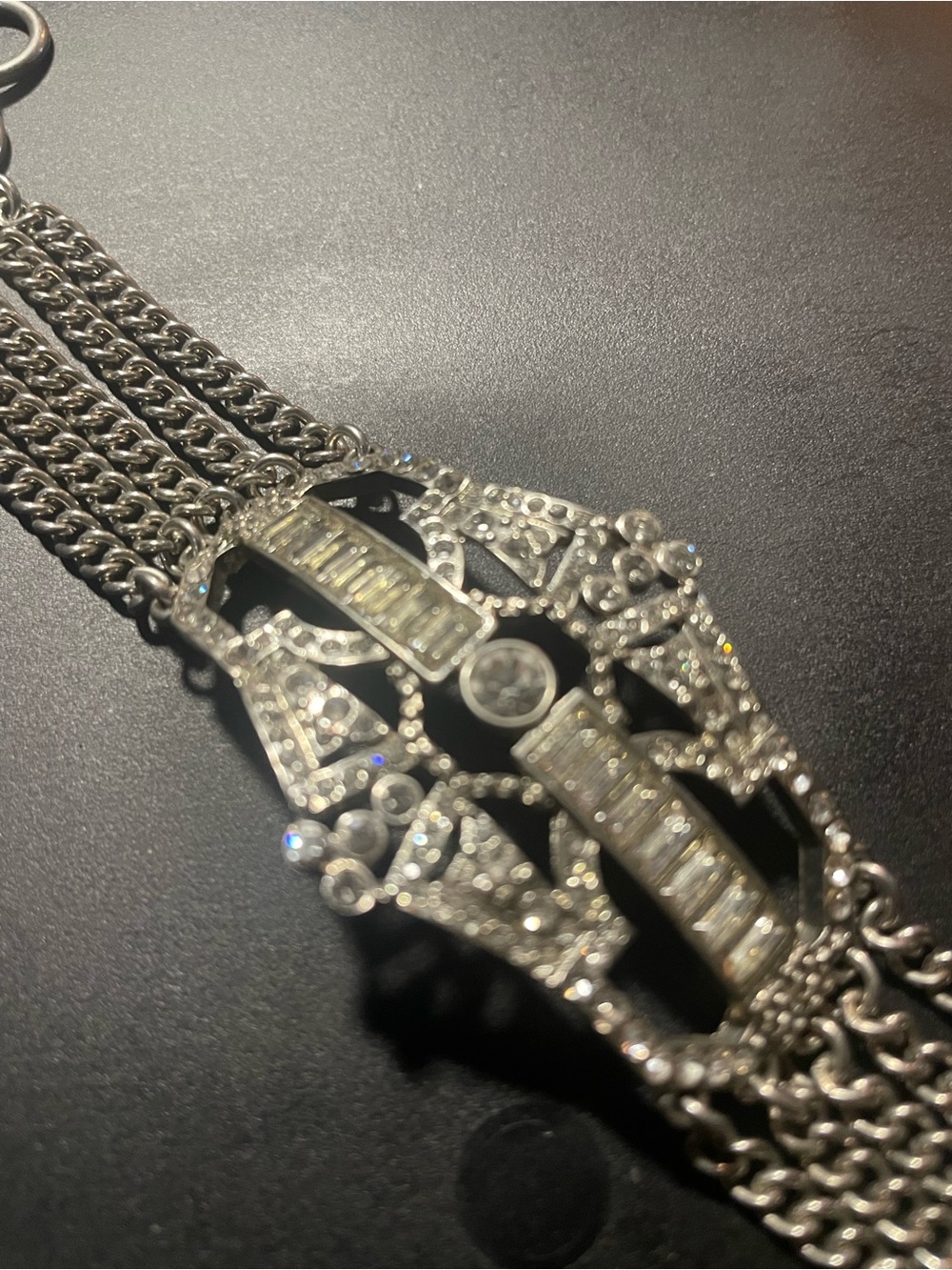 Art Deco Silver-Tone Clear Crystal Statement Bracelet